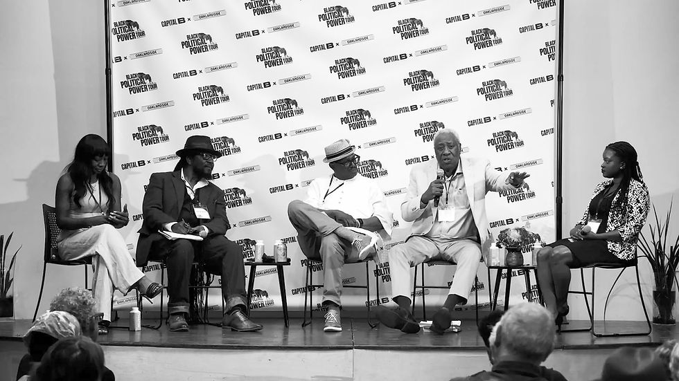 Wide shot of a live panel discussion at Oakstop in Oakland, captured during a professional event videography session