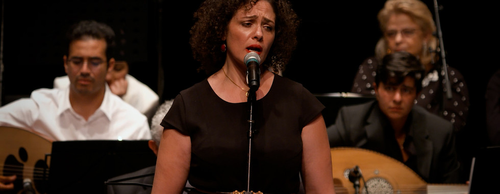 A medium shot of a singer