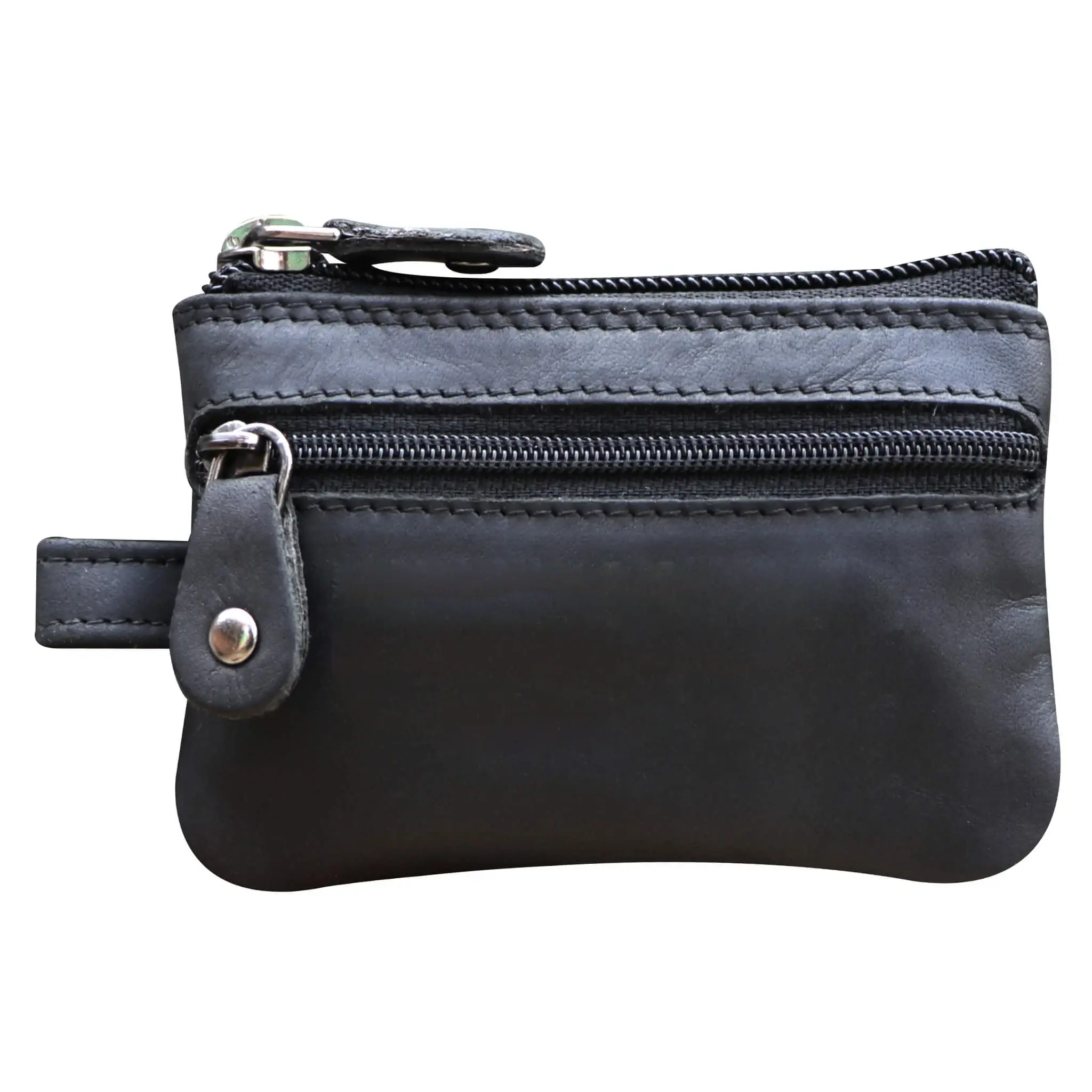 Unisex Leather Key Ring Small Key Case with Zipper