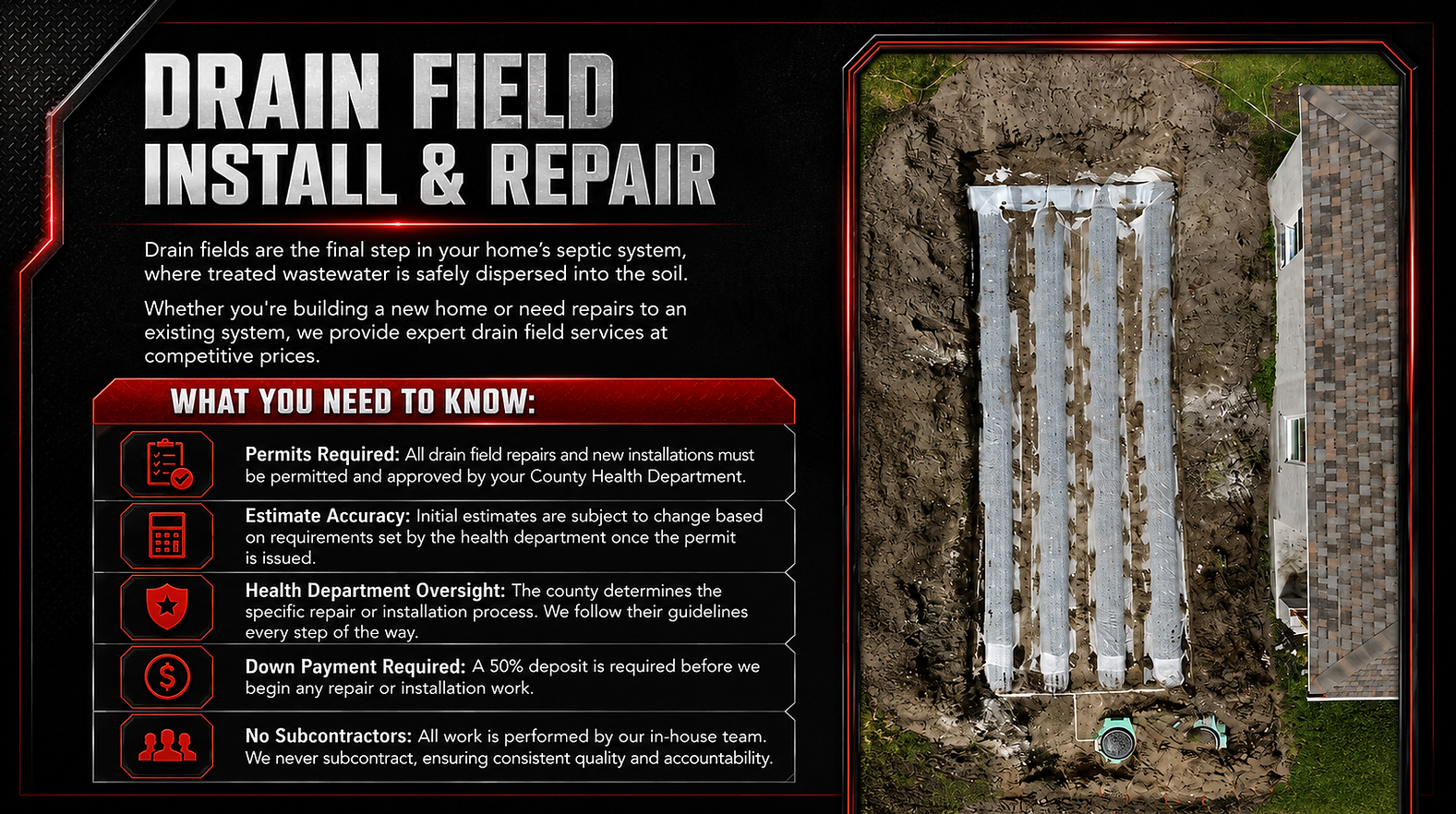 Septic drain field install and repairs in Florida