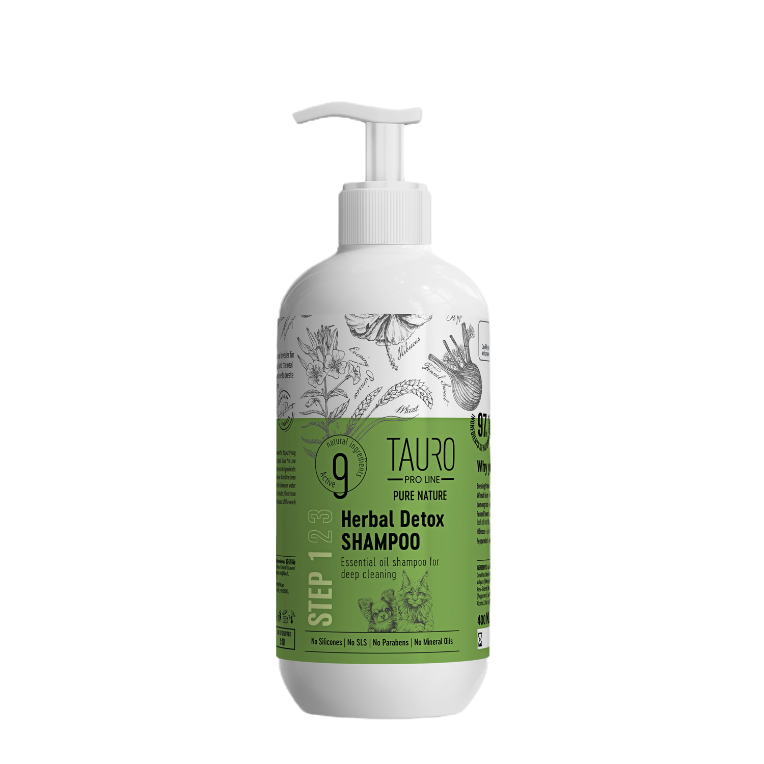 TAURO PRO LINE Pure Nature Herbal Detox, champú de limpieza profunda