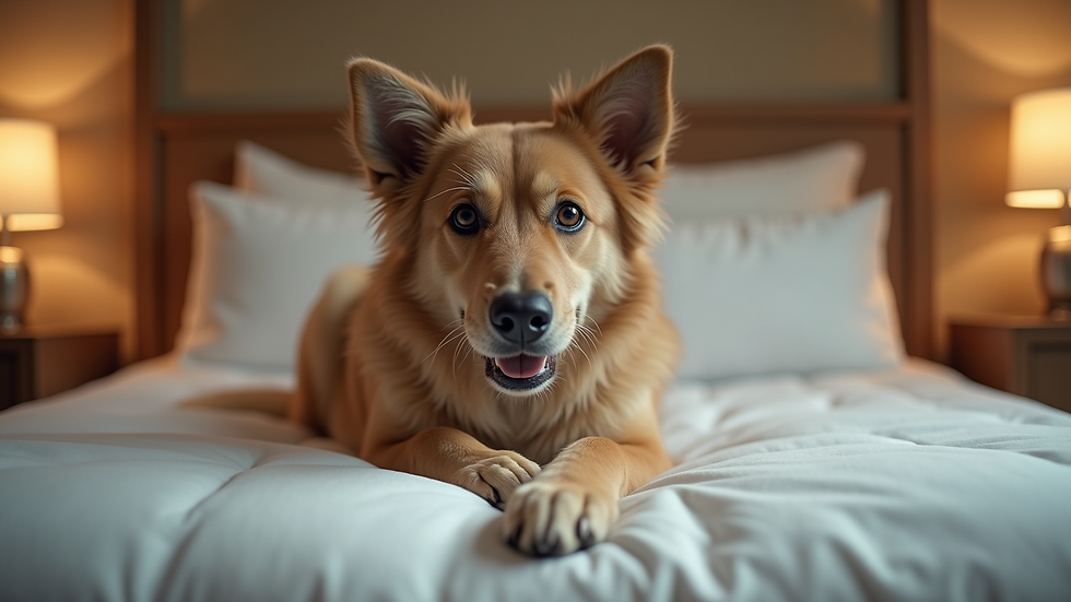 Primer plano de cama ortopédica para perro grande en hotel canino