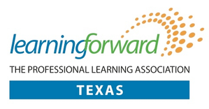 Learning Forward Texas logo with blue and green text, orange dot arc, and tagline The Professional Learning Association on white background