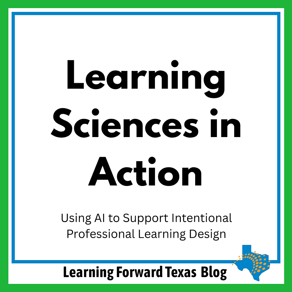 Poster with bold text Learning Sciences in Action and subtitle Using AI to Support Intentional Professional Learning Design.