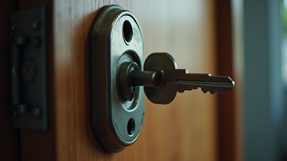 Close-up view of a broken key stuck inside a door lock