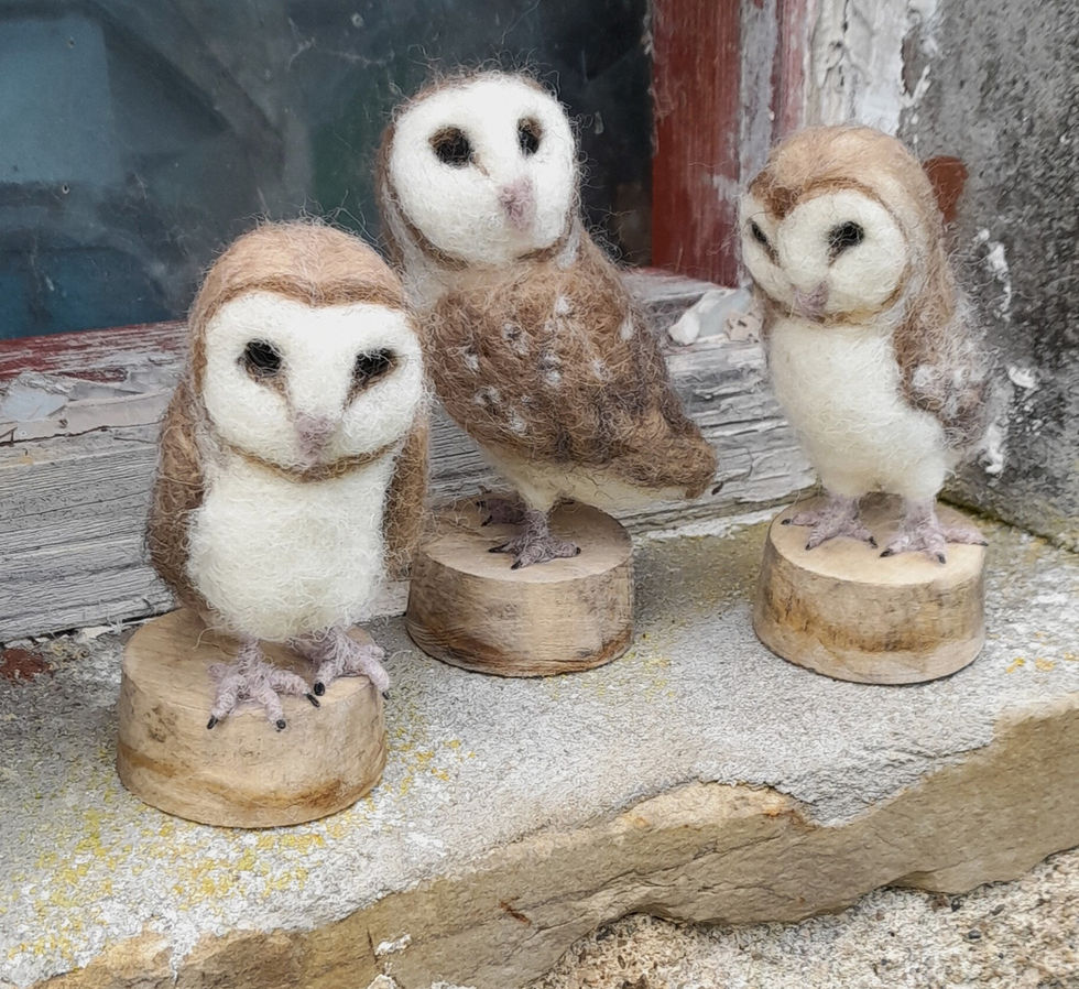 Felted Owls on Wooden Bases