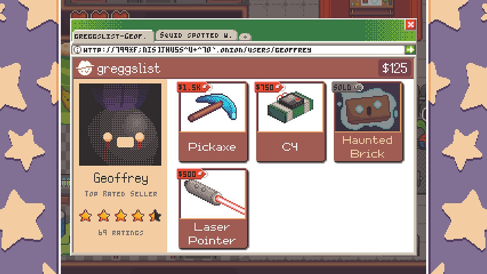 A screenshot of greggslist from Turnip Boy Robs a Bank