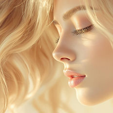 Profile of woman with long wavy blonde hair