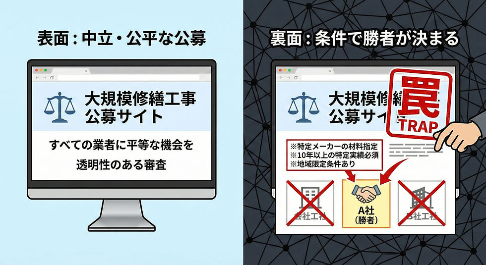 大規模修繕工事で【公募サイトの罠。中立に見えて、条件で勝者が決まる】