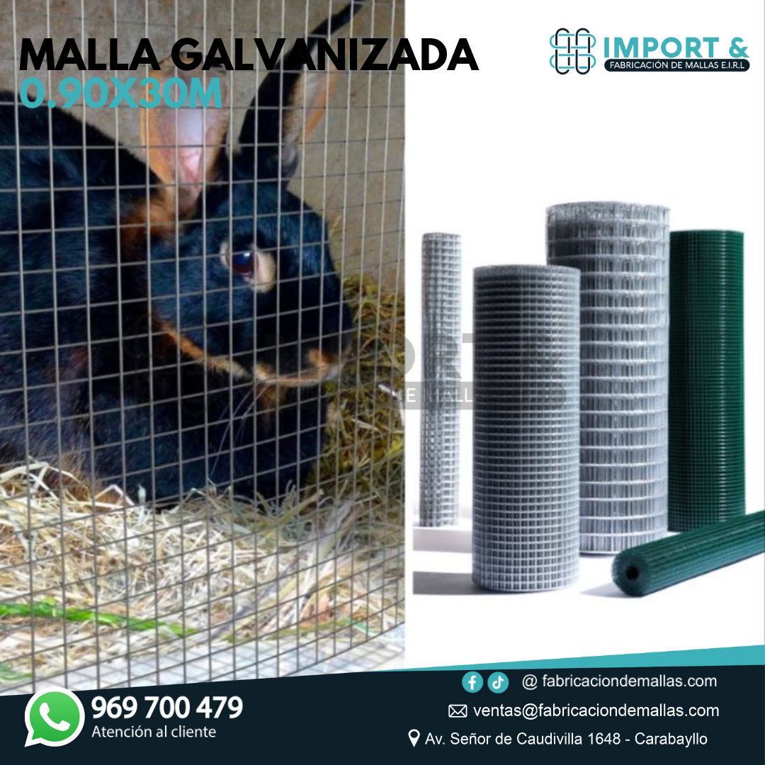 Malla plastificada y galvanizada de 0.90 x 30m