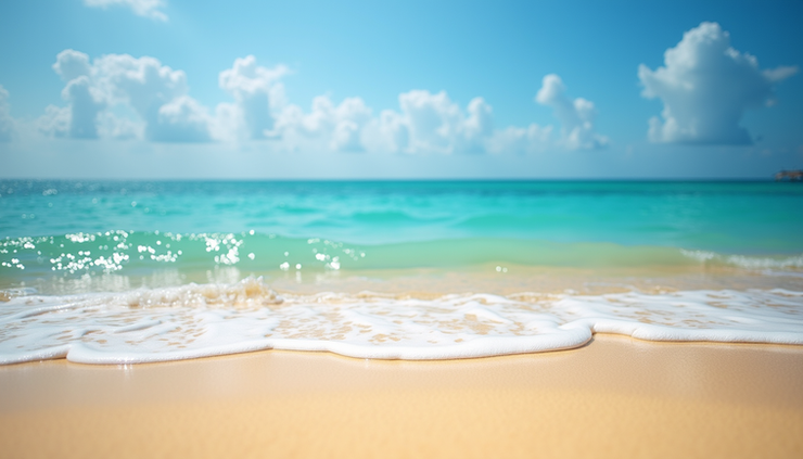 Eye-level view of the golden sandy beach and turquoise waters of Trincomalee coastline