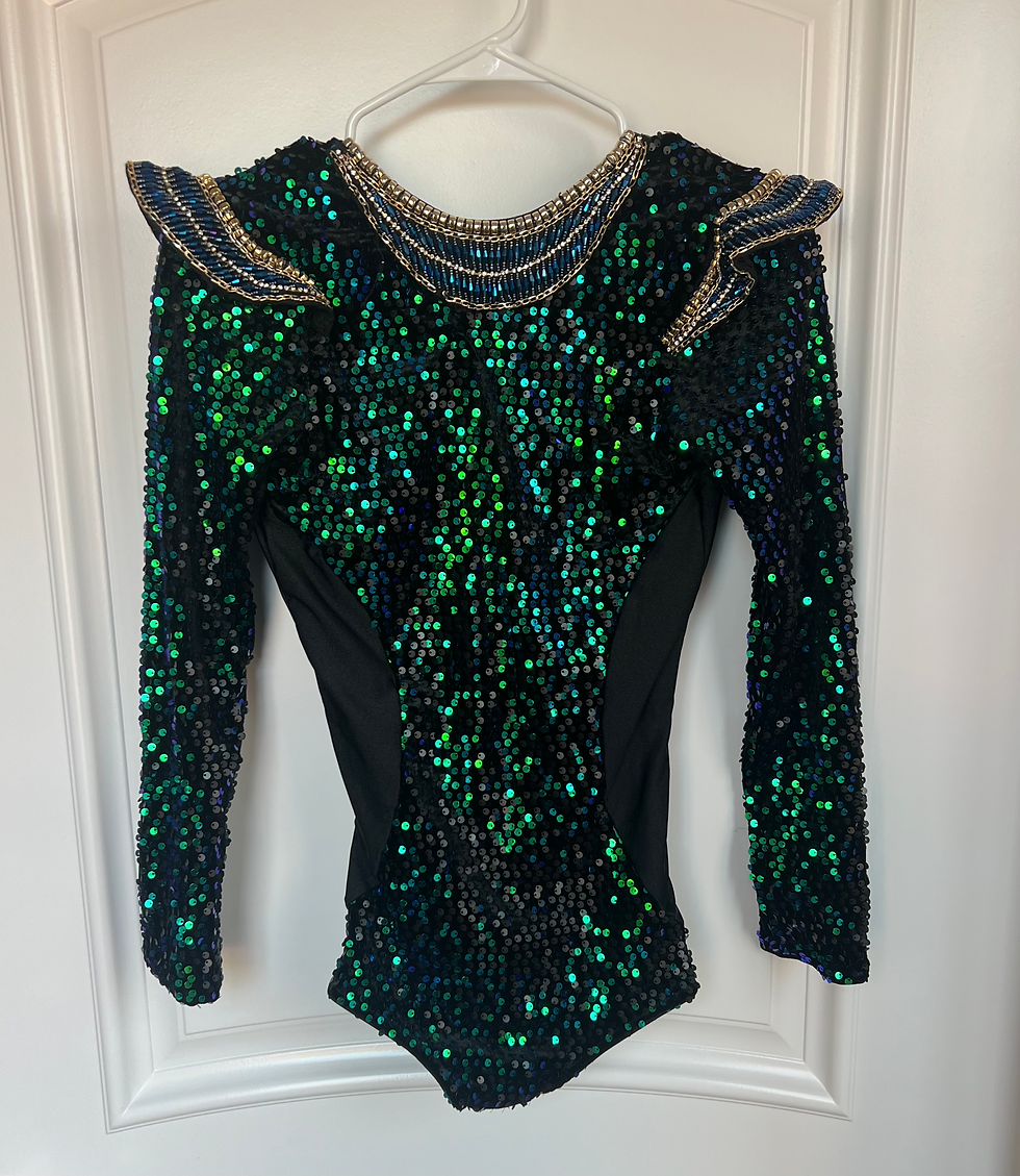 Thumbnail: Sequined Blue/Green Leotard with Embroidered Neck and Shoulder Pads