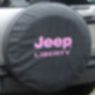 Thumbnail: Pink Jeep Liberty logo screen printed on heavy-duty denim vinyl tire cover