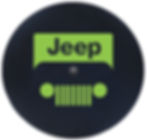 Thumbnail: Brawny series jet-black denim marine-grade vinyl Jeep tire cover with a Gecko Green modern grille print.