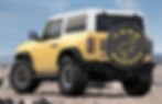 Brawny Series New Bronco outline tire cover with white trim installed on a Yellowstone 6th Gen Bronco