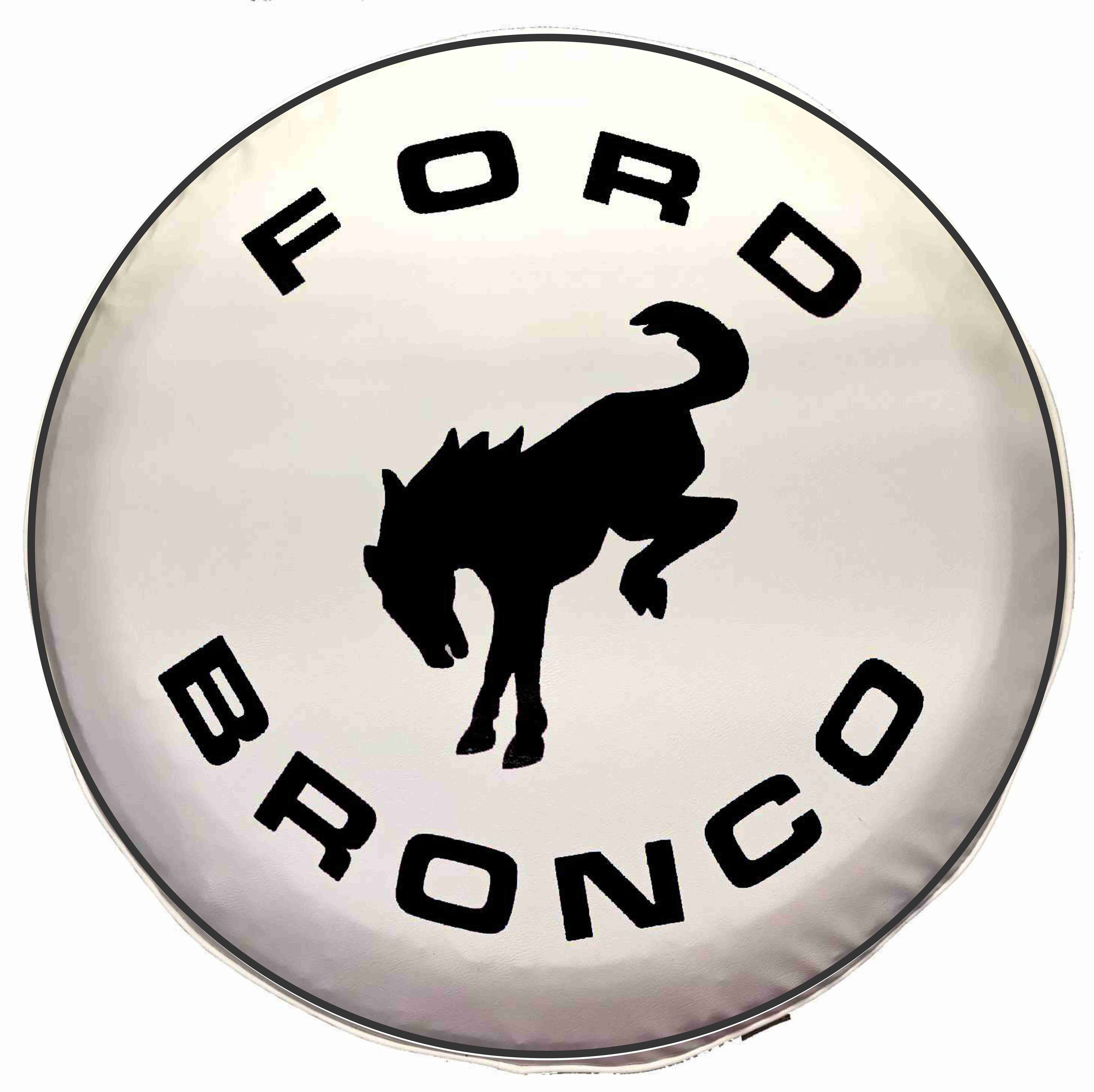 Classic Ford Bronco Ghost White spare tire cover with black stallion logo - Legacy Gen 1-5.