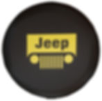 Thumbnail: Close-up of screen-printed yellow classic Jeep logo on jet-black marine-grade vinyl.