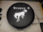 Thumbnail: Front view of a black Blak Series spare tire cover for Ford Bronco II with white branding.