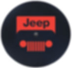 Thumbnail: Rugged marine-grade vinyl Jeep Wrangler tire cover displaying a Firecracker Red modern grille design.