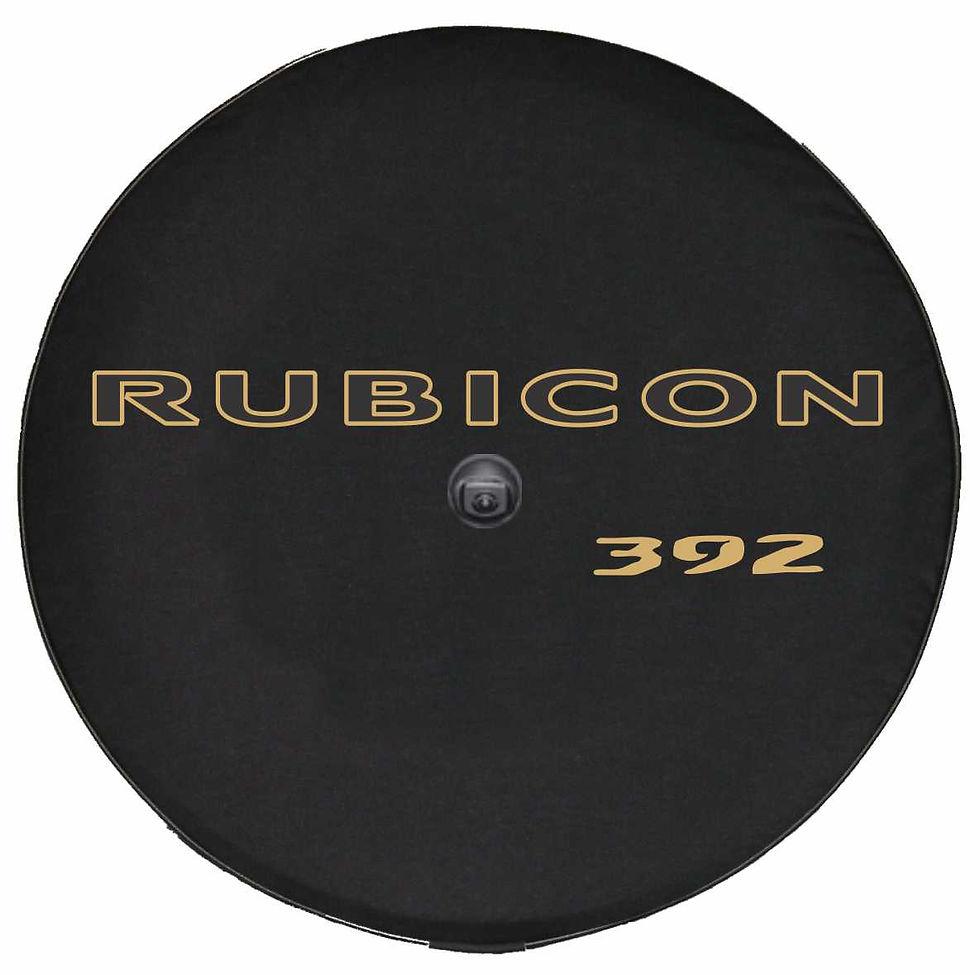Close-up of Metallic Gold 392 Hemi graphic on Brawny Jet-Black spare tire cover