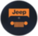Thumbnail: Heavy-duty black denim marine-grade vinyl Jeep tire cover featuring an Orange Crush modern grille logo.