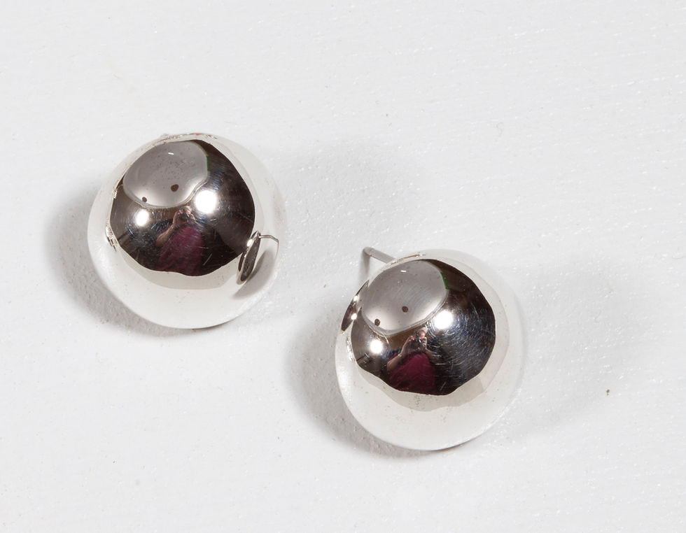 Thumbnail: large button earrings with flash photography to show shine