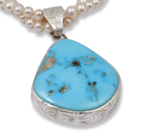 Thumbnail: Handstamped Sleeping Beauty Pendant on Pearls