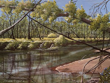 Acrylic Original Painting Bluebells by the Banks (2025) by Donna Liguria after visiting the Bluebell Festival at Merrimac Farm in Nokesville, VA