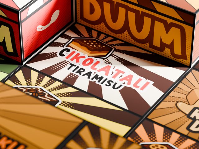 Close-up render of DUUM chocolate tiramisu packaging