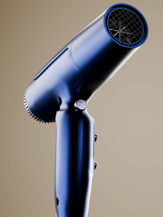 Spec render of a blue Levion hair dryer