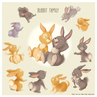 Rabbit family design, poses, expression, character art
