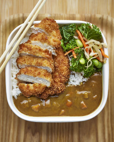 Wasabi advert with chicken katsu curry and rice 