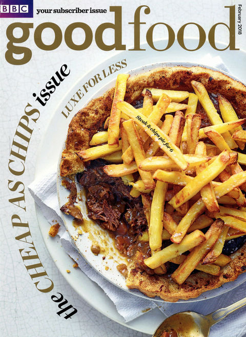 Steak pie with chips on top, 1/8 section removed 