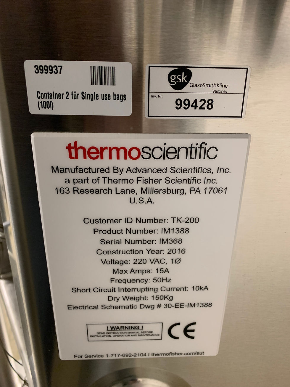 Miniature : *SOLD* Single use bag system-Thermofisher-M1388-399937G