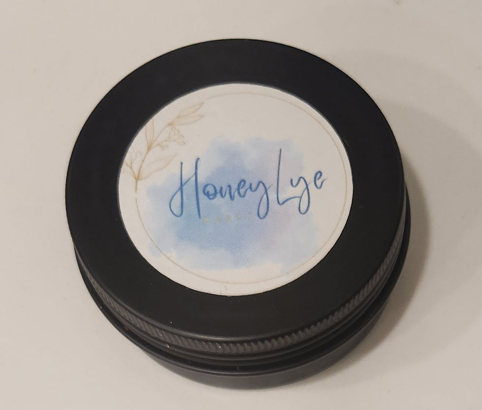 black tin with blue logo