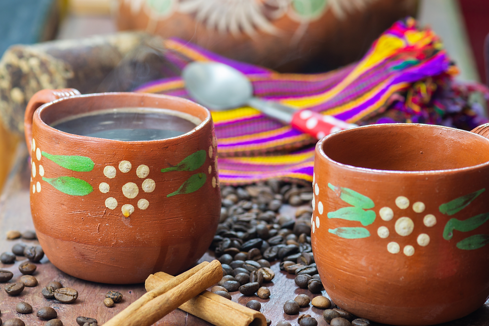 Clay pots with coffee mixture