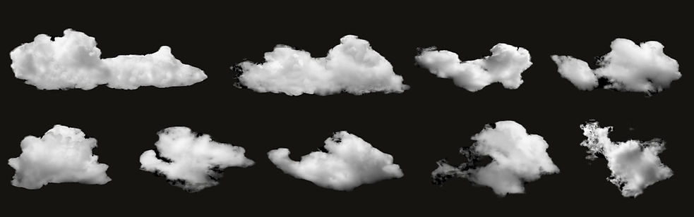 White clouds collection isolated on black background, cloud set on black fluffy white clou