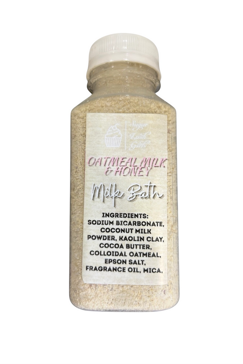 Thumbnail: Oatmeal Milk & Honey Milk Bath: Ingredients include sodium bicarbonate, coconut milk powder, kaolin clay, cocoa butter, colloidal oatmeal, Epsom salt, fragrance oil, mica