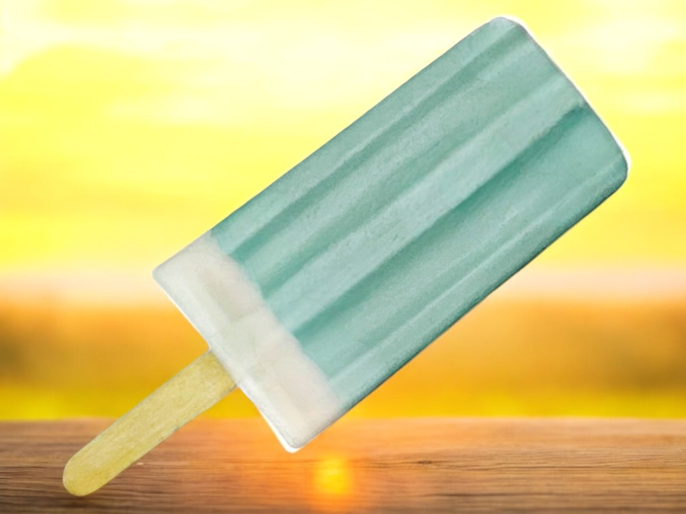 Refreshing teal popsicle at sunset