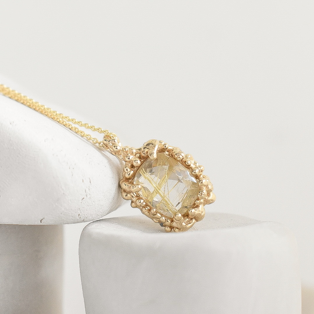 BARNACLE pendant - 14k and Rutile quartz