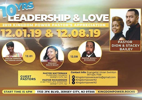 This Sunday, December 1st we will be celebrating our Pastor's Dion and Stacey Bailey's 10t