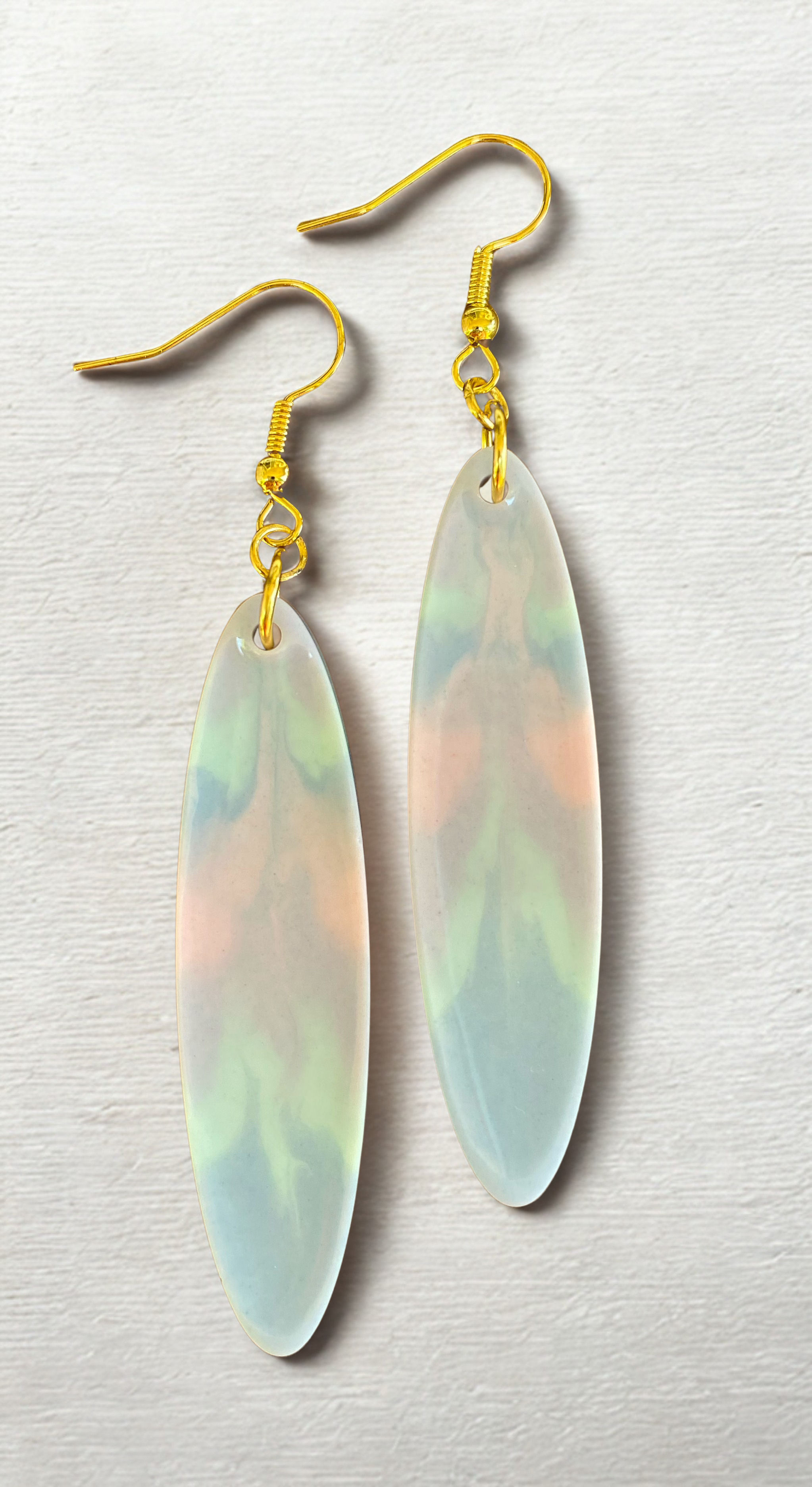 Elongated Oval Resin Dangling Earrings