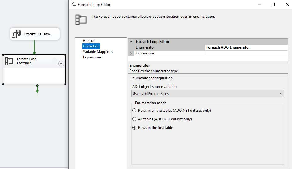 sql task with parameter mapping ssis