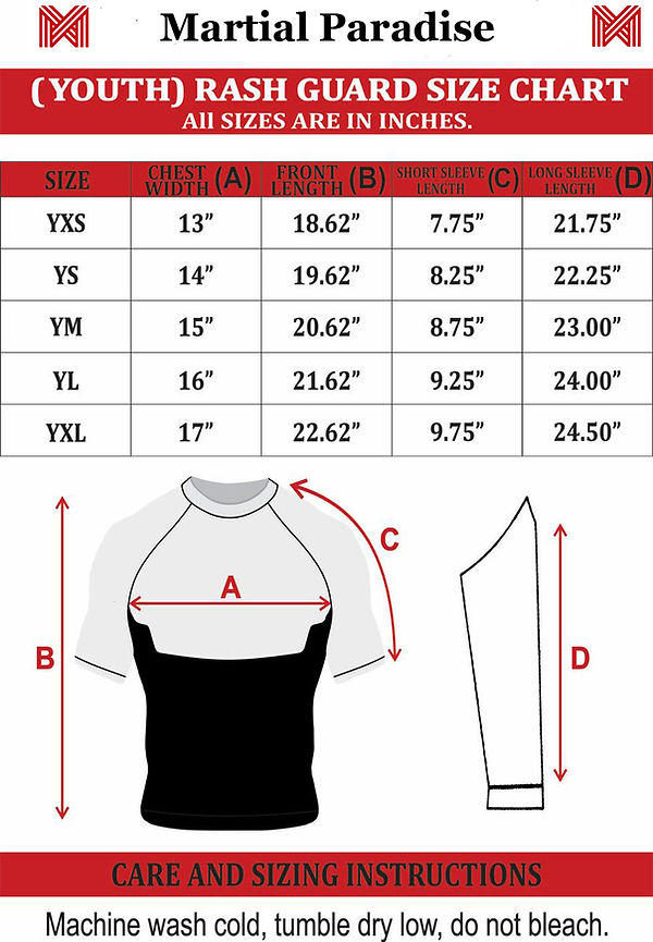 bjj jiu jtisu rashguard kids size chart martial paradise 