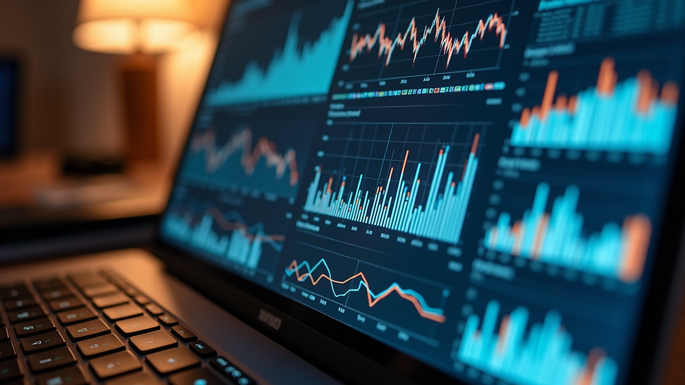 Close-up view of a laptop displaying intricate data analytics
