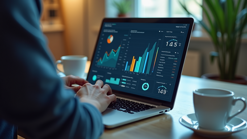 Eye-level view of a person analyzing digital marketing data on a laptop
