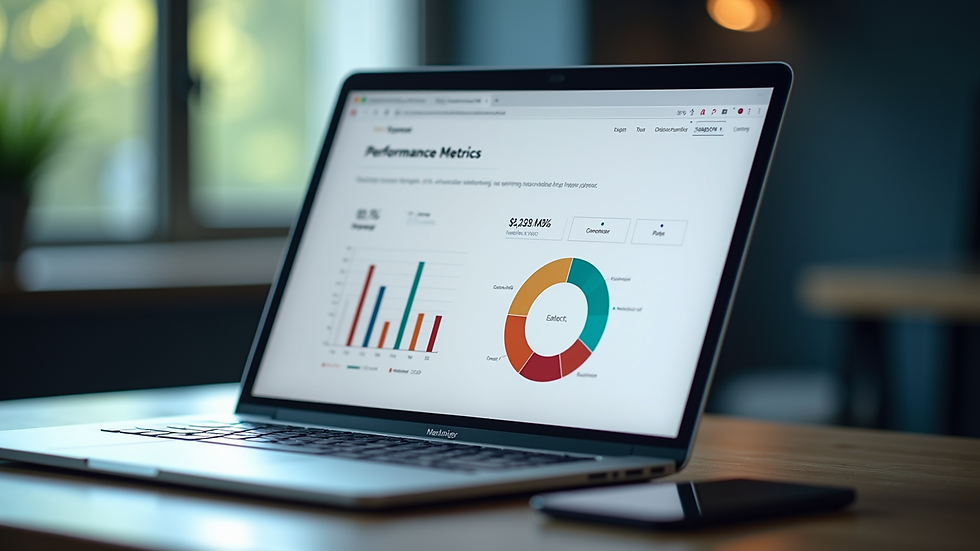 Eye-level view of a web page with performance metrics and pie chart