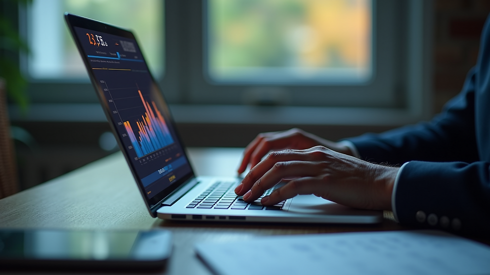 Eye-level view of a person analyzing digital marketing data on a laptop
