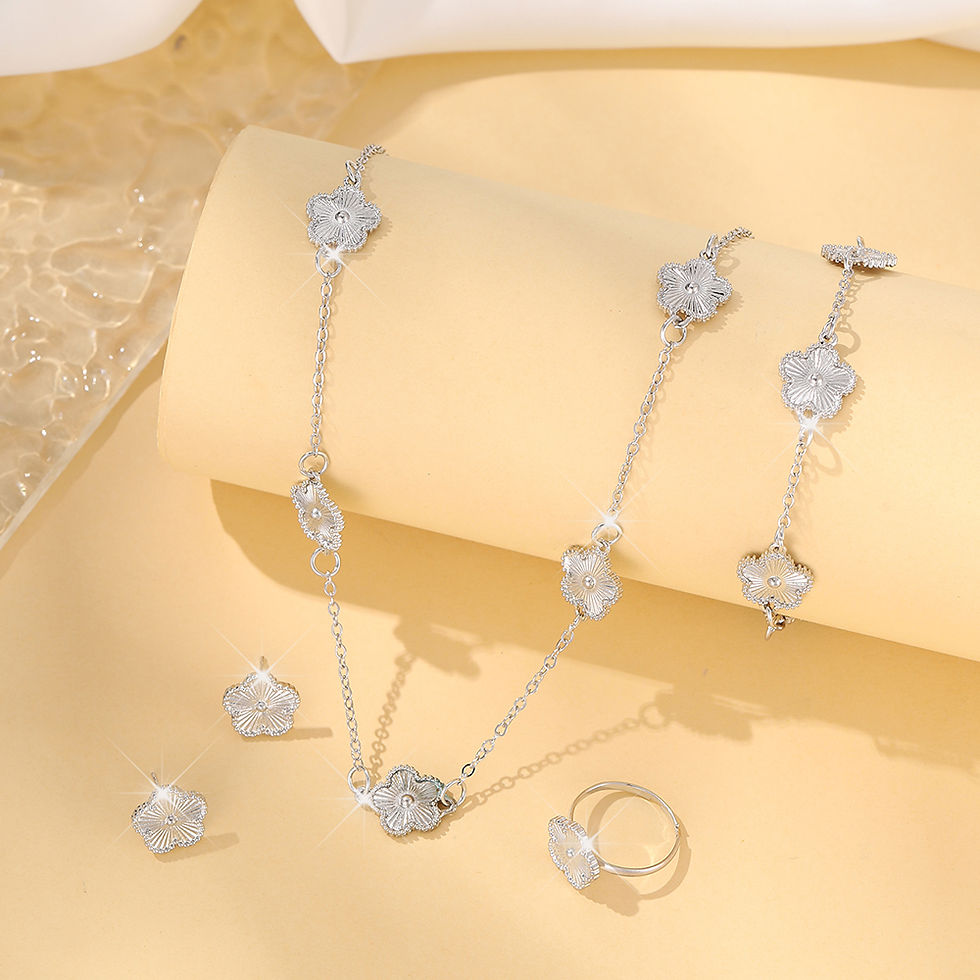 Thumbnail: Lucky Five-petal Flower Five-leaf Clover Bracelet Earrings Necklace Three-piece 