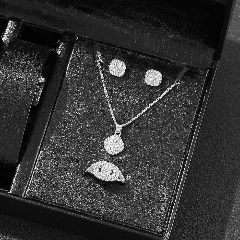 Thumbnail: 1PC Luxury Cube Jewelry Set, Women's Elegant Necklace, Earrings & Ring Set, Perf